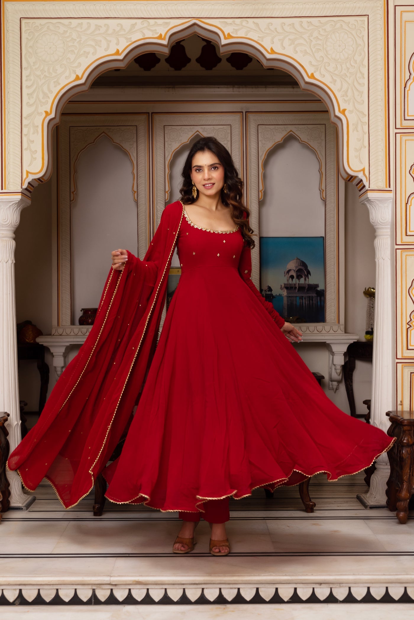 New Launching Red Color Anarkali Suit Set