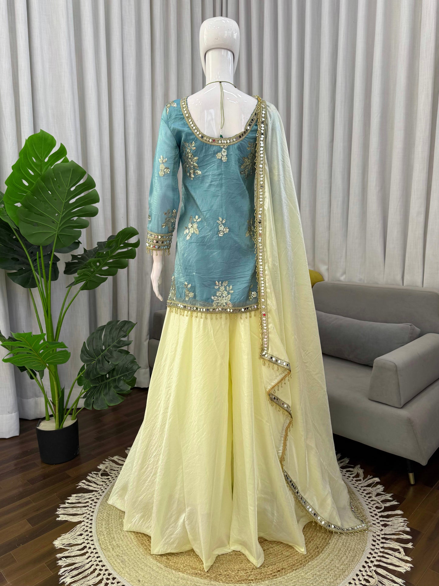 Trendy Wedding Special Heavy Sky Sharara Suit