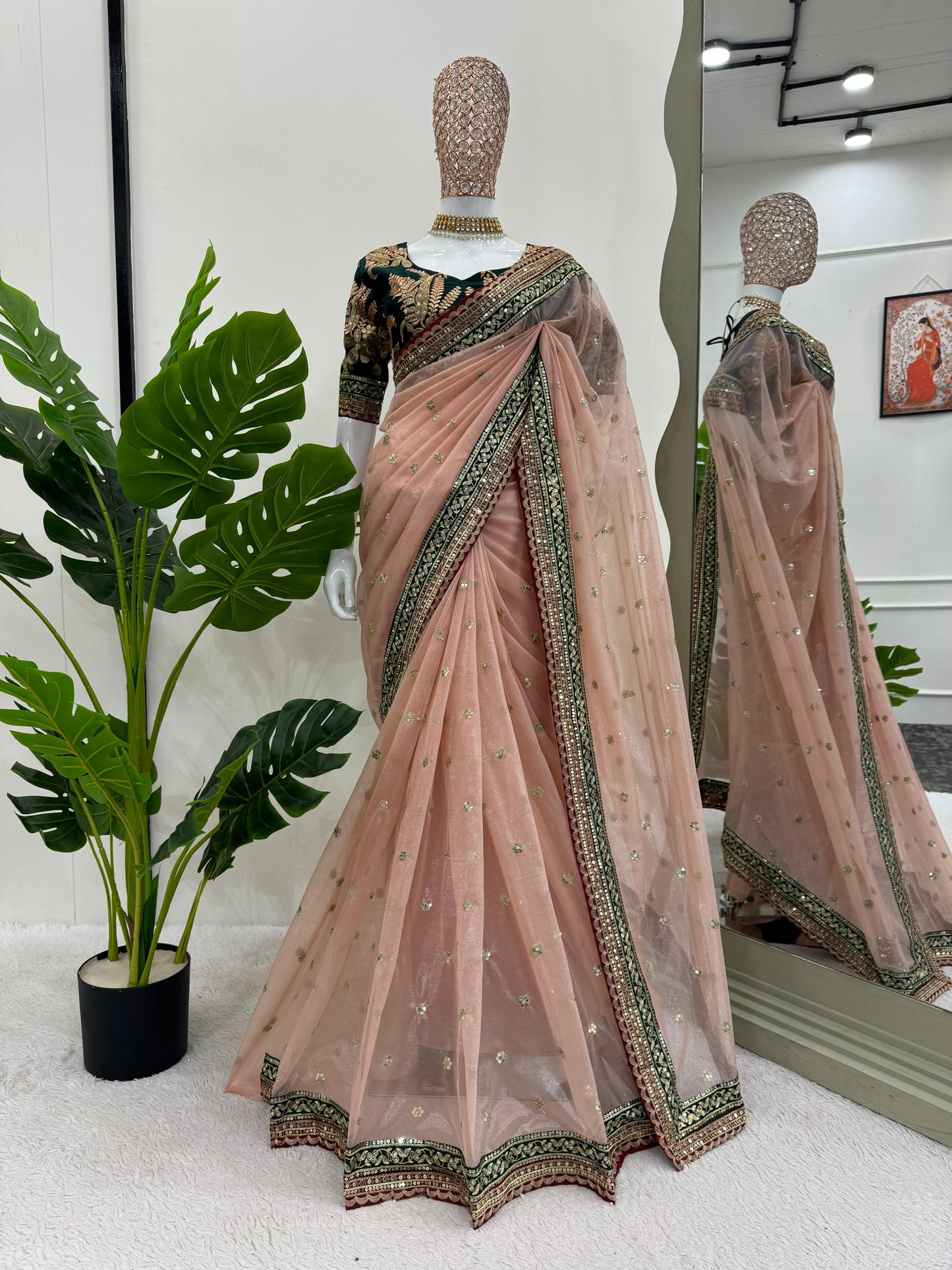 New benglori silk febric Febric with Thred & Sequnce work Saree