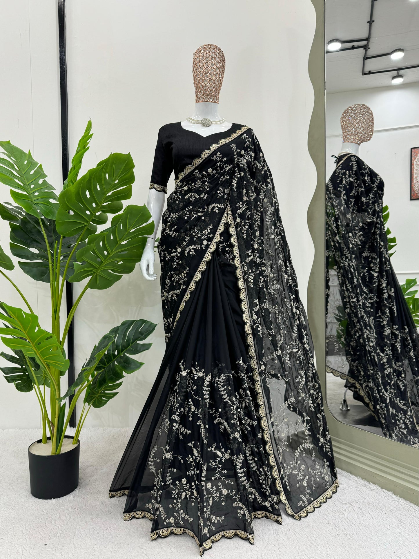Heavy Tibby Silk With Sequence Work Saree