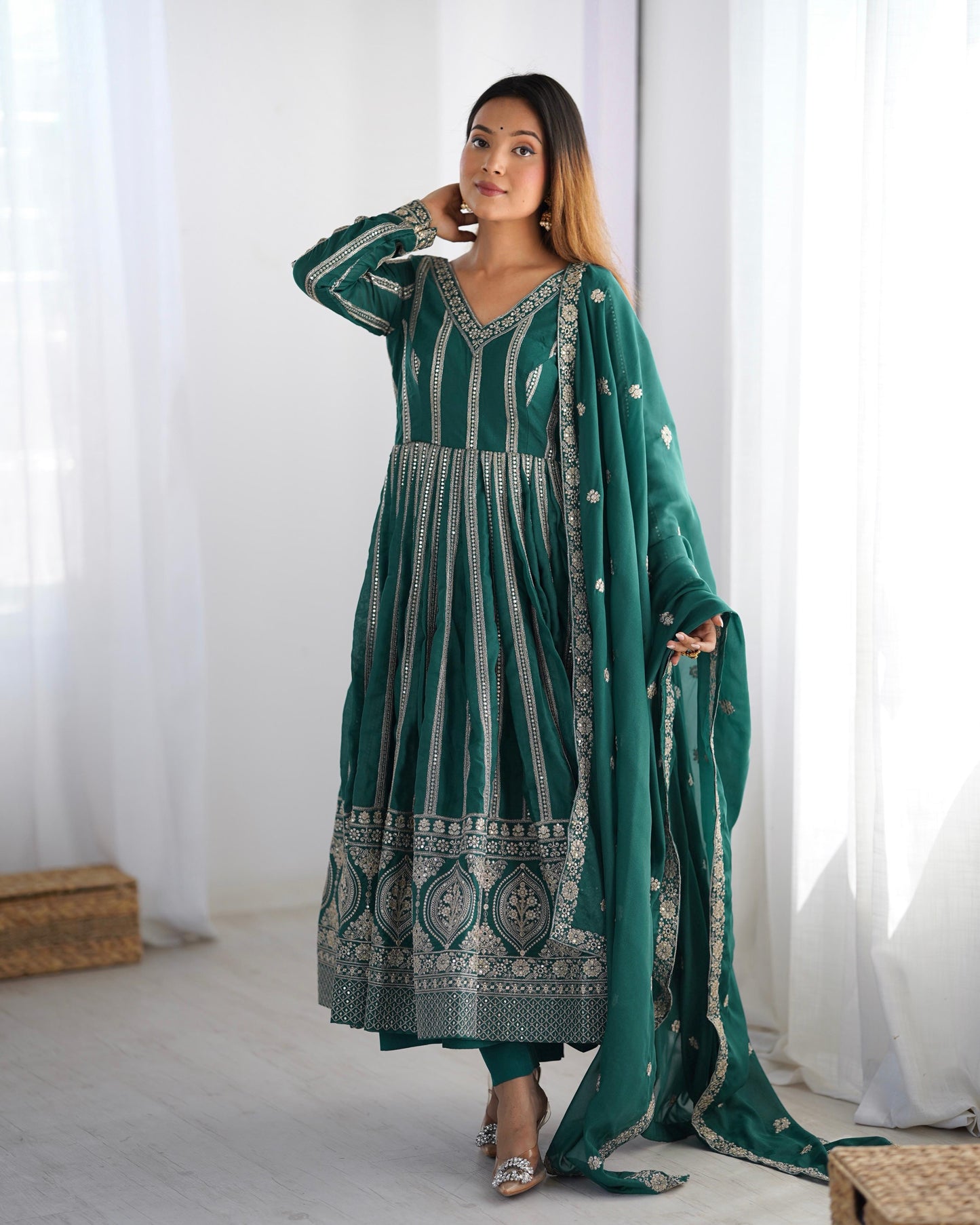Padded with Canvas Patta and Tassel Anarkali Suit Set