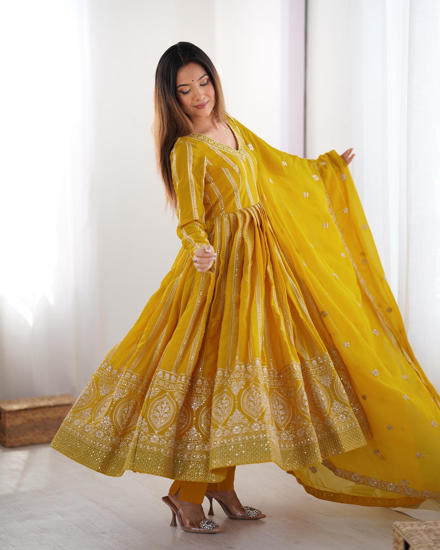 Padded with Canvas Patta and Tassel Anarkali Suit Set