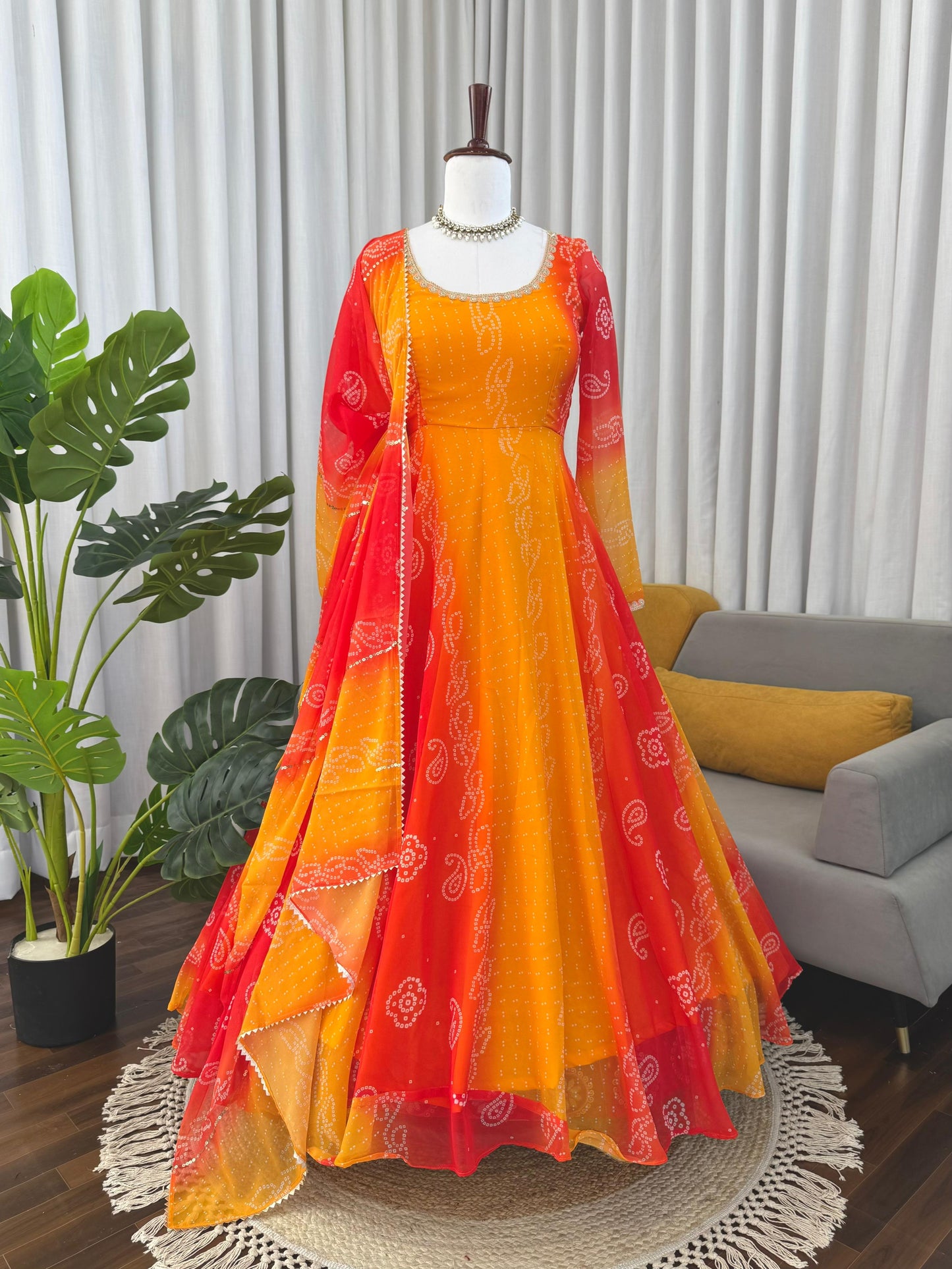 Wedding Partywear Color Yellow & red Anarkali Suit