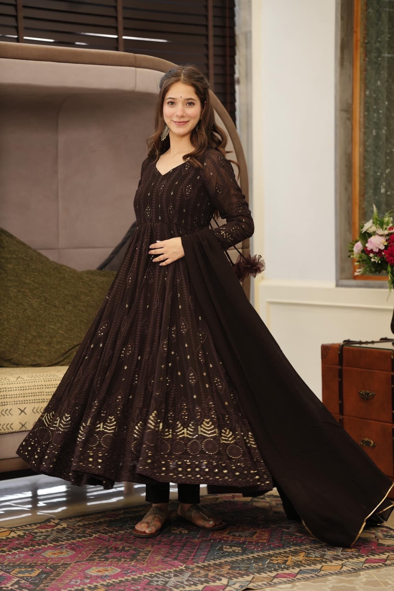 Black Embroidered Georgette Fully Stiched Suit