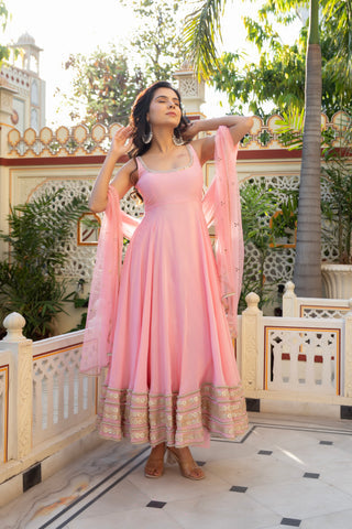 Designer Wedding Colorful Light Pink Anarkalis