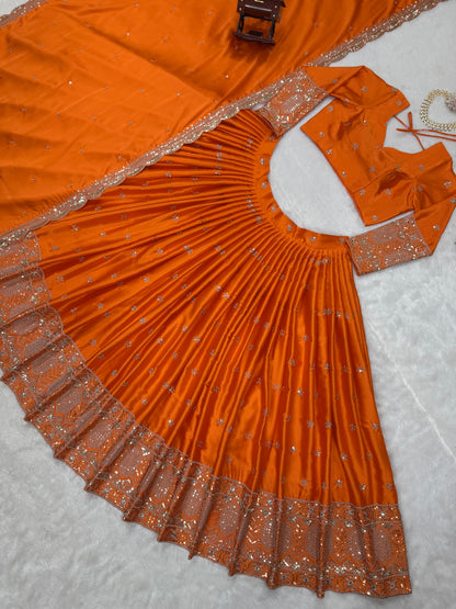 Now Trending Fully Worked Orange silk lehenga Set