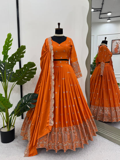 Now Trending Fully Worked Orange silk lehenga Set