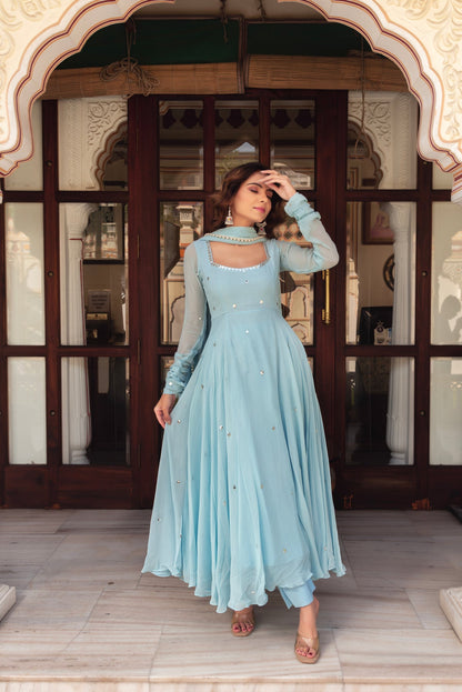 Wedding Edition Designer Sky Blue Anarkali Suit