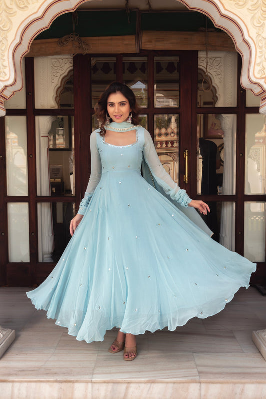 Wedding Edition Designer Sky Blue Anarkali Suit