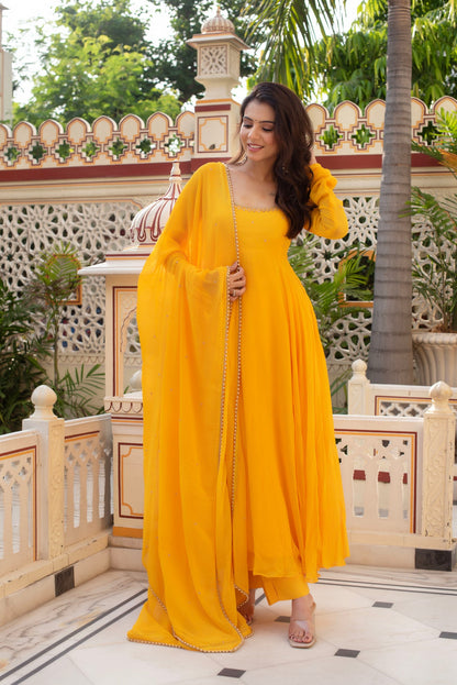 New wedding Specially Nevy Blue & Yellow Anarkali Suit Set