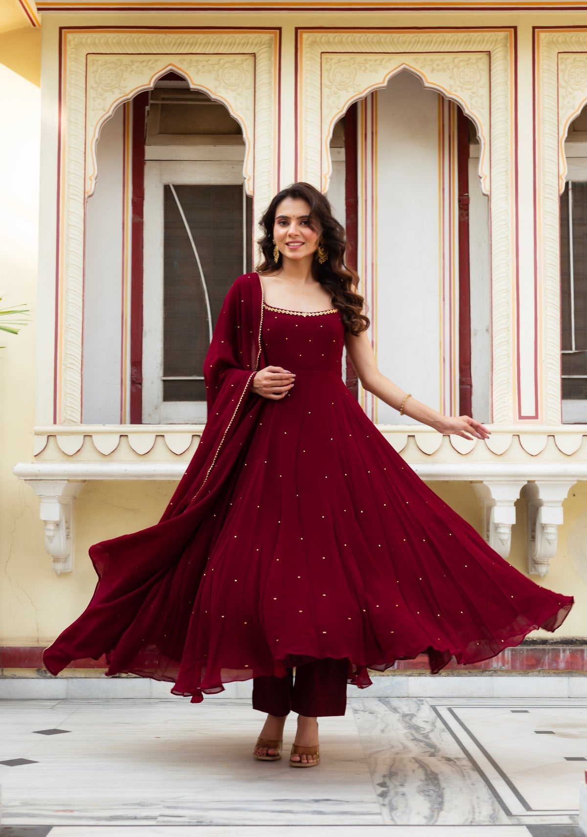 NEW BEAUTIFUL MIRROR WORK ANARKALI GOWN WITH DUPATTA