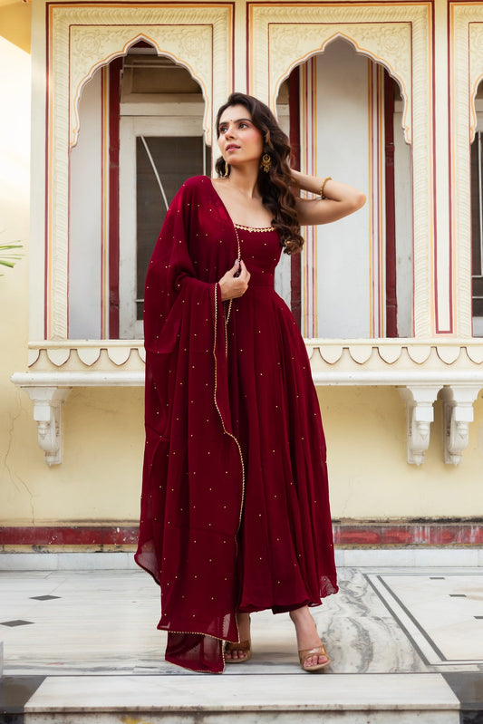 NEW BEAUTIFUL MIRROR WORK ANARKALI GOWN WITH DUPATTA