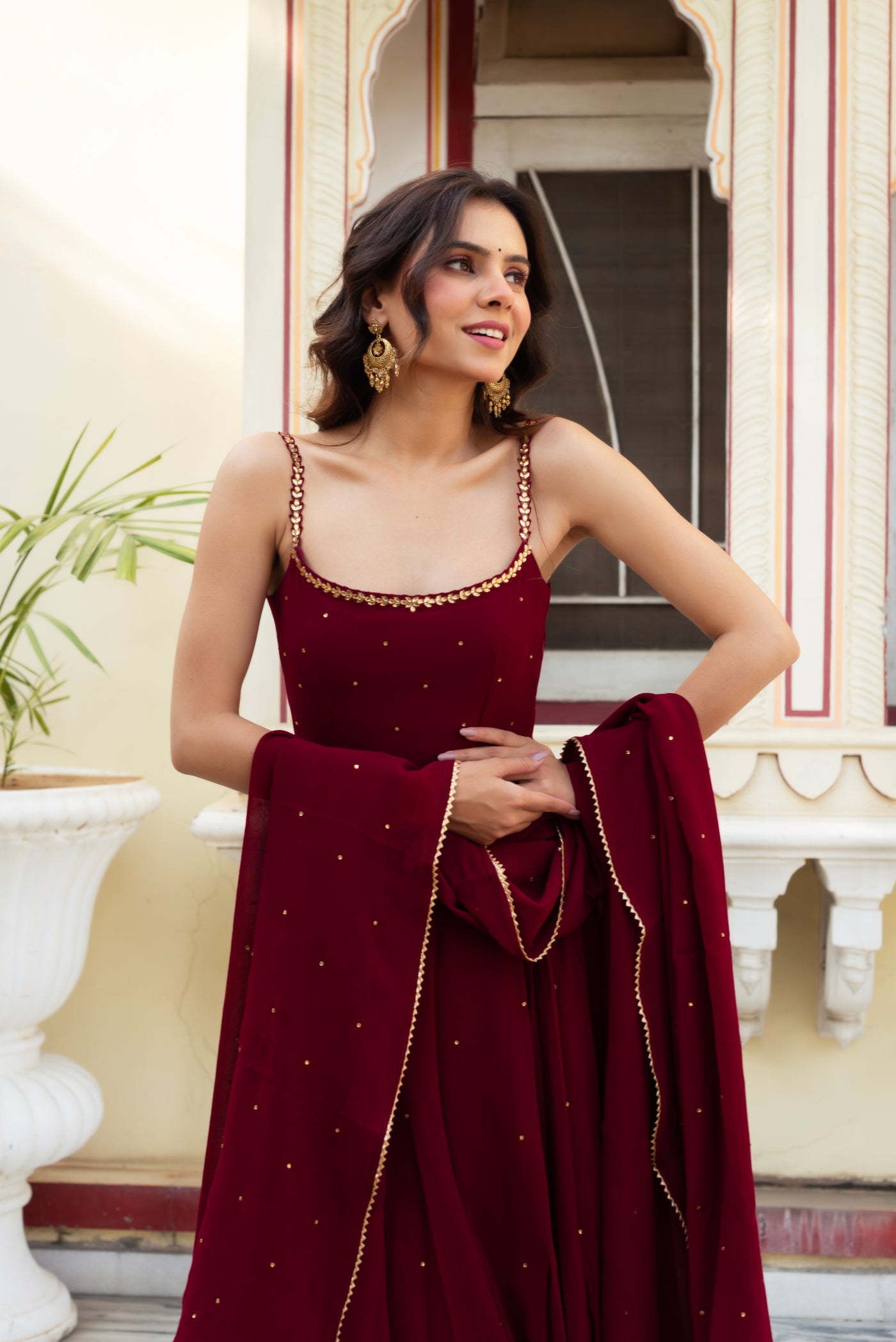 NEW BEAUTIFUL MIRROR WORK ANARKALI GOWN WITH DUPATTA