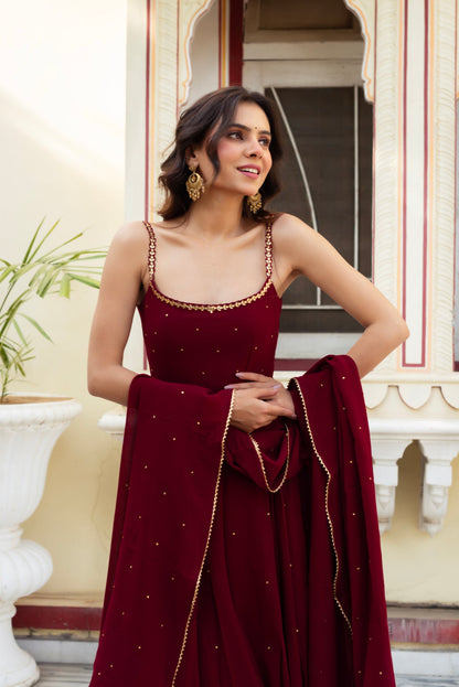 NEW BEAUTIFUL MIRROR WORK ANARKALI GOWN WITH DUPATTA