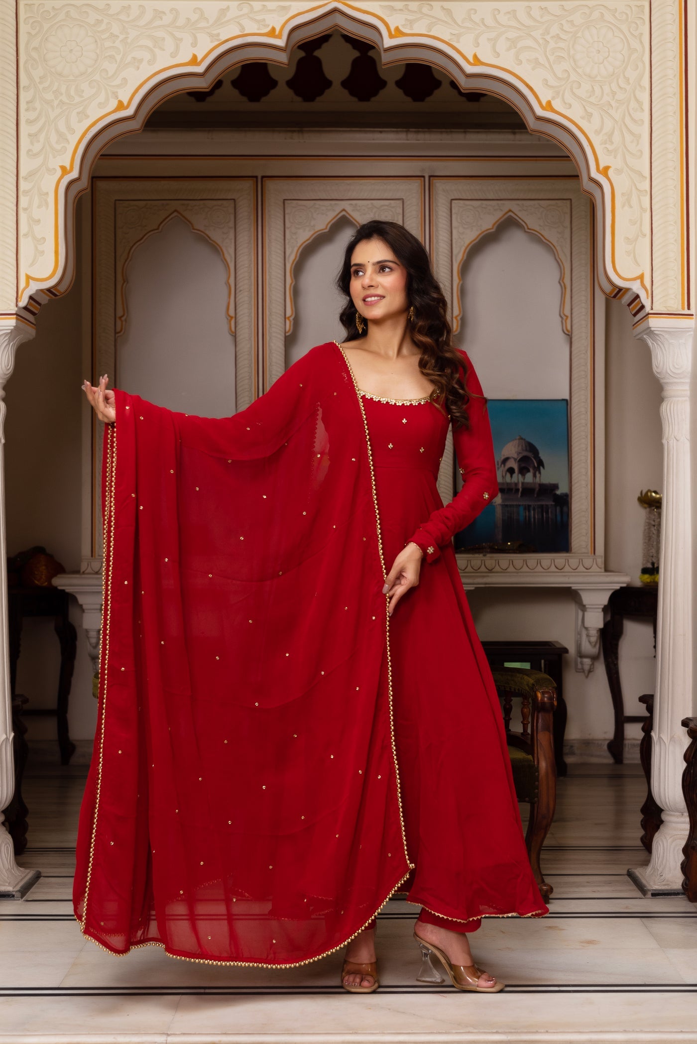 New Launching Red Color  Anarkali Suit Set
