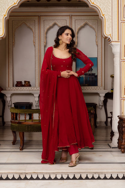 New Launching Red Color  Anarkali Suit Set
