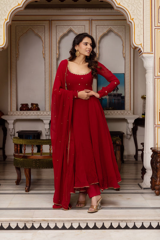 New Launching Red Color  Anarkali Suit Set