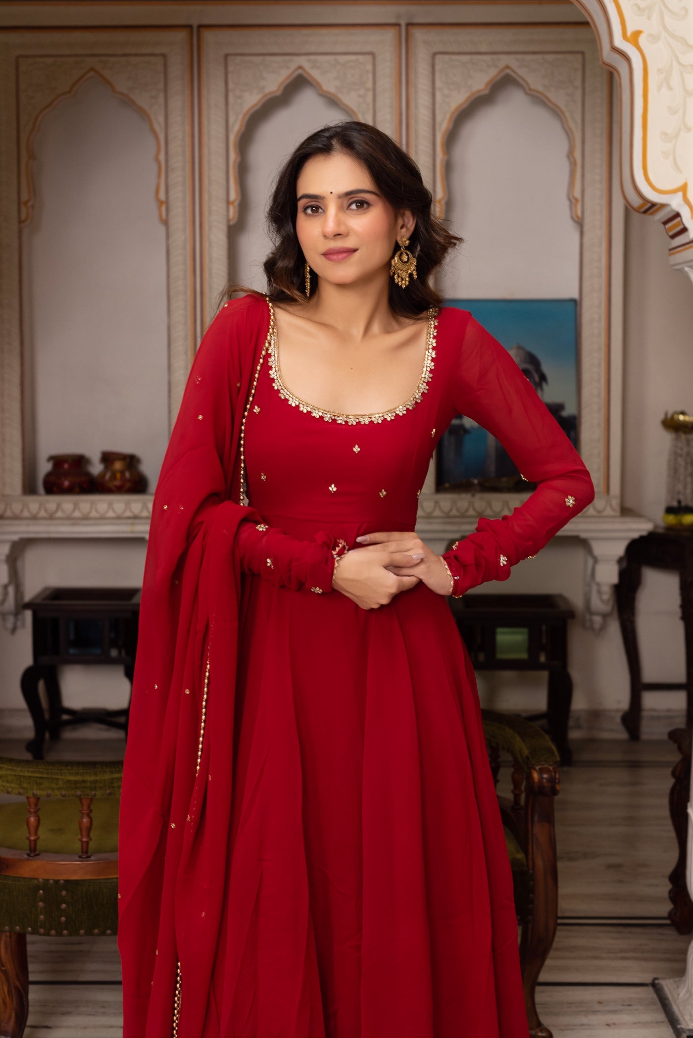 New Launching Red Color  Anarkali Suit Set
