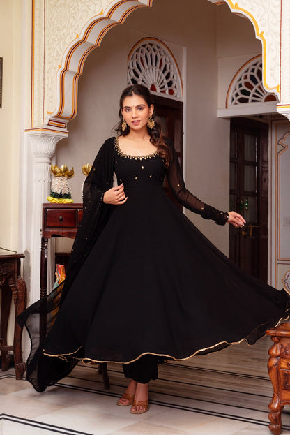 Most Trending Black Color Party Wear Embroidery Work Anarkali Suit