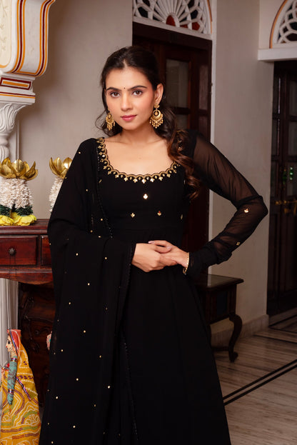 Most Trending Black Color Party Wear Embroidery Work Anarkali Suit