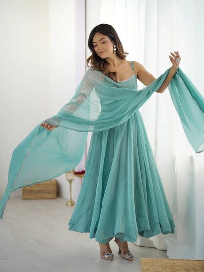 Royal Crunchy Silk Anarkali Gown With Swarovski Work & 4M Flair