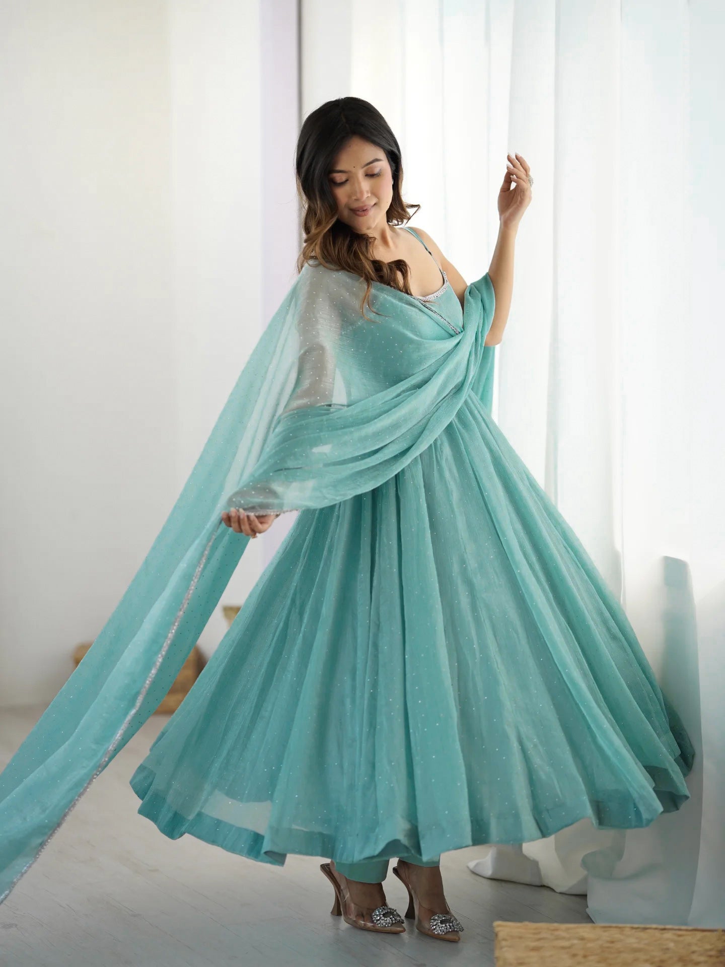 Royal Crunchy Silk Anarkali Gown With Swarovski Work & 4M Flair