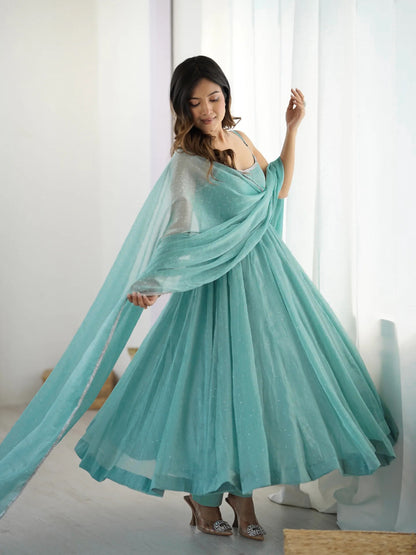 Royal Crunchy Silk Anarkali Gown With Swarovski Work & 4M Flair