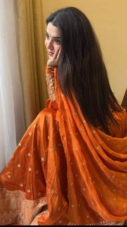 Now Trending Fully Worked Orange silk lehenga Set