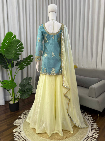 Trendy Wedding Special Heavy Sky Sharara Suit