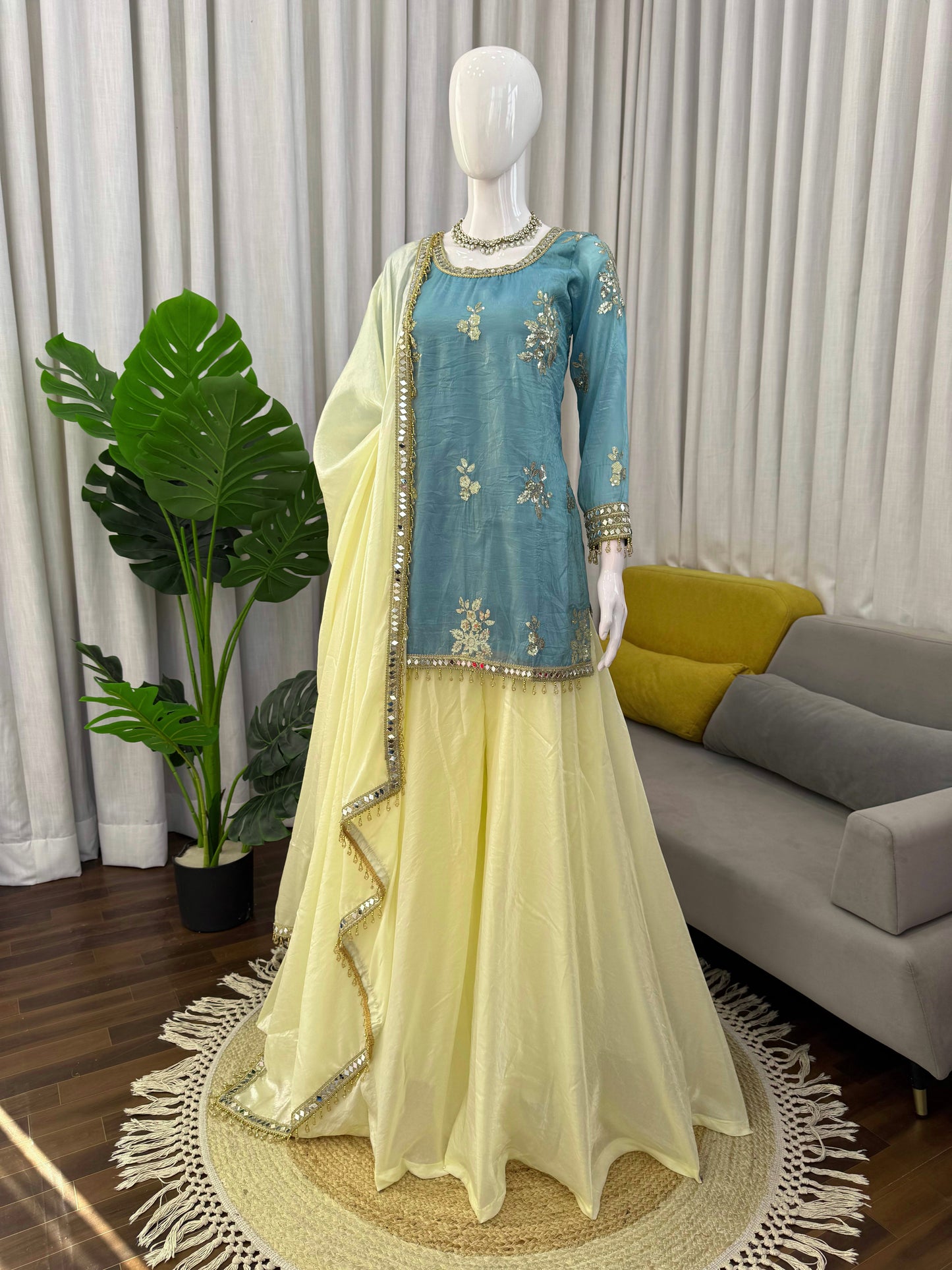 Trendy Wedding Special Heavy Sky Sharara Suit