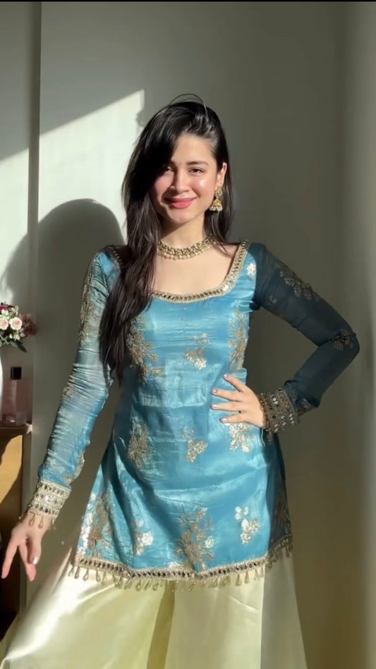 Trendy Wedding Special Heavy Sky Sharara Suit