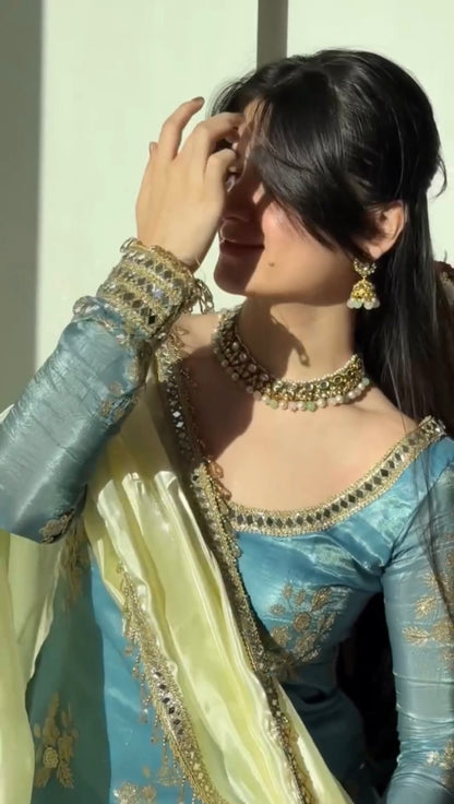 Trendy Wedding Special Heavy Sky Sharara Suit