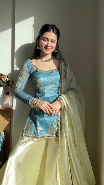 Trendy Wedding Special Heavy Sky Sharara Suit