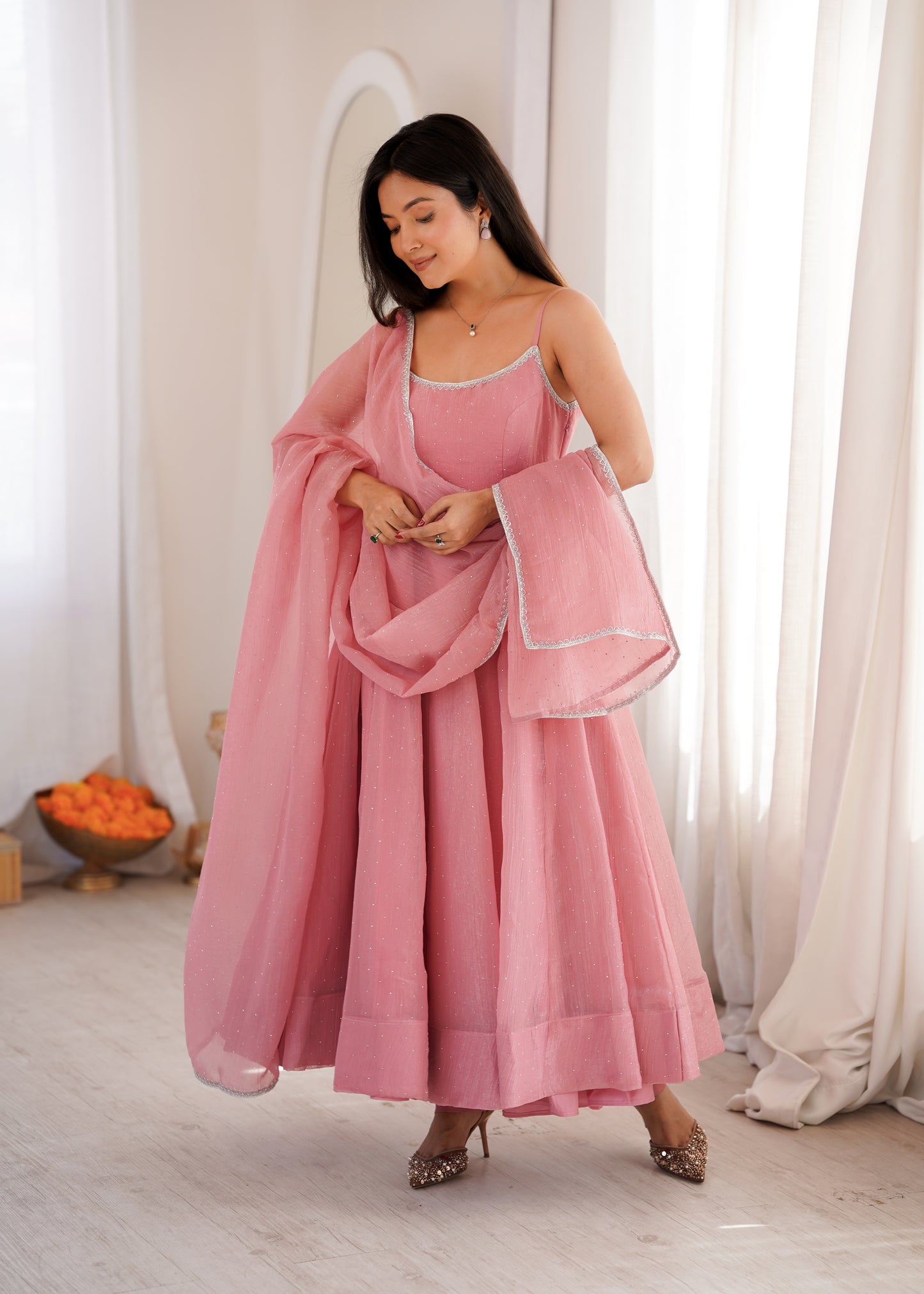 Royal Crunchy Silk Anarkali Gown With Swarovski Work & 4M Flair