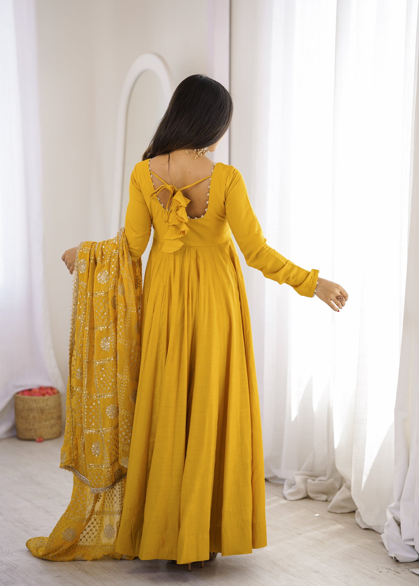Premium Romansilk Chanderi 16-Kali Anarkali Gown With Sequin & Zari Work Dupatta