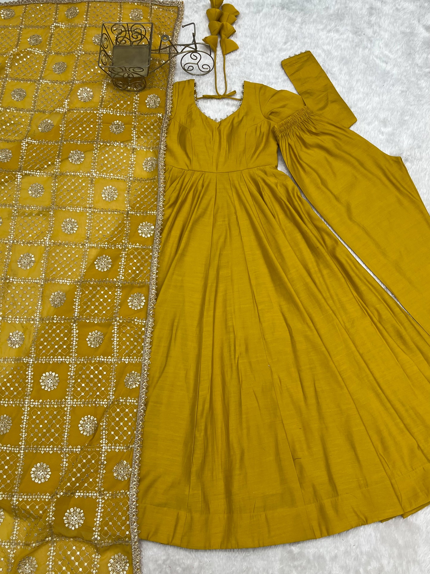 Premium Romansilk Chanderi 16-Kali Anarkali Gown With Sequin & Zari Work Dupatta