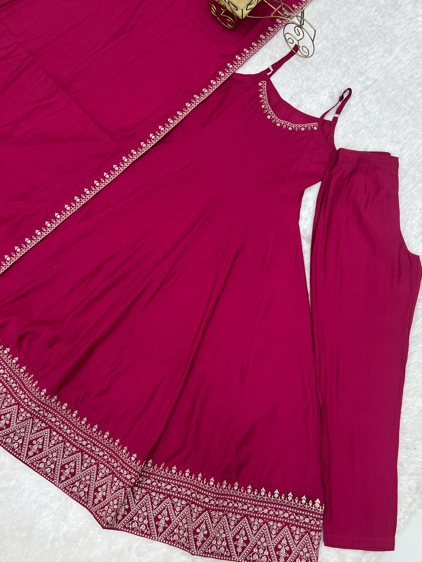 Designer Sleeveless Romansilk Chanderi Anarkali With Embroidery