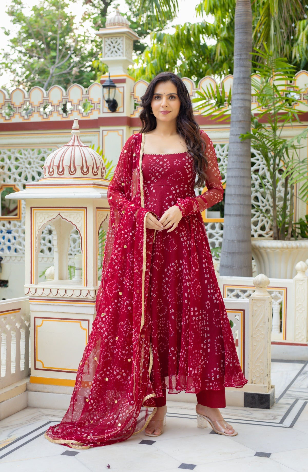 Karwa chauth Specially Faux Georgette Anarkali With Real Mirror & Sequin Dupatta