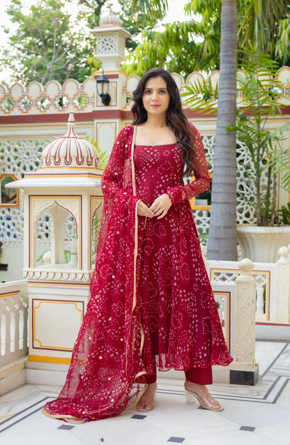 Karwa chauth Specially Faux Georgette Anarkali With Real Mirror & Sequin Dupatta