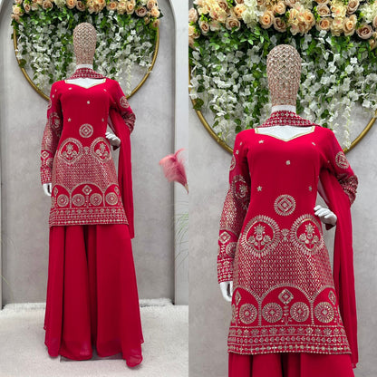 Beautiful Designer Suit And Sharara on Faux Georgette Febric