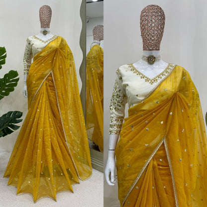 Heavy Mono Benglorin Silk Febric With Sequnce work saree