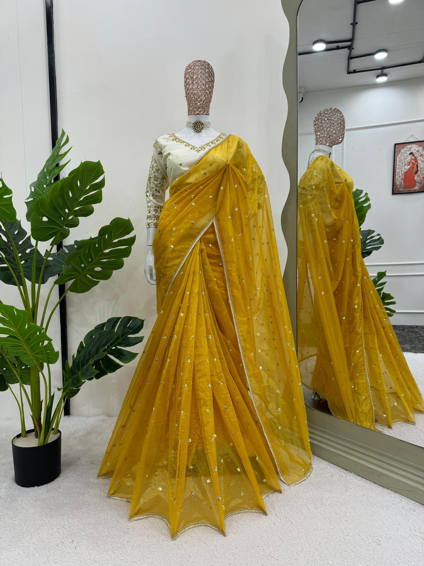 Heavy Mono Benglorin Silk Febric With Sequnce work saree