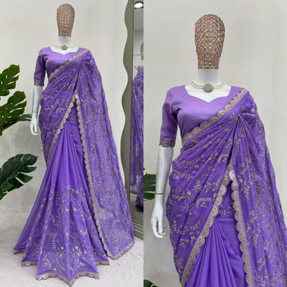 Heavy Tibby Silk With Sequence Work Saree