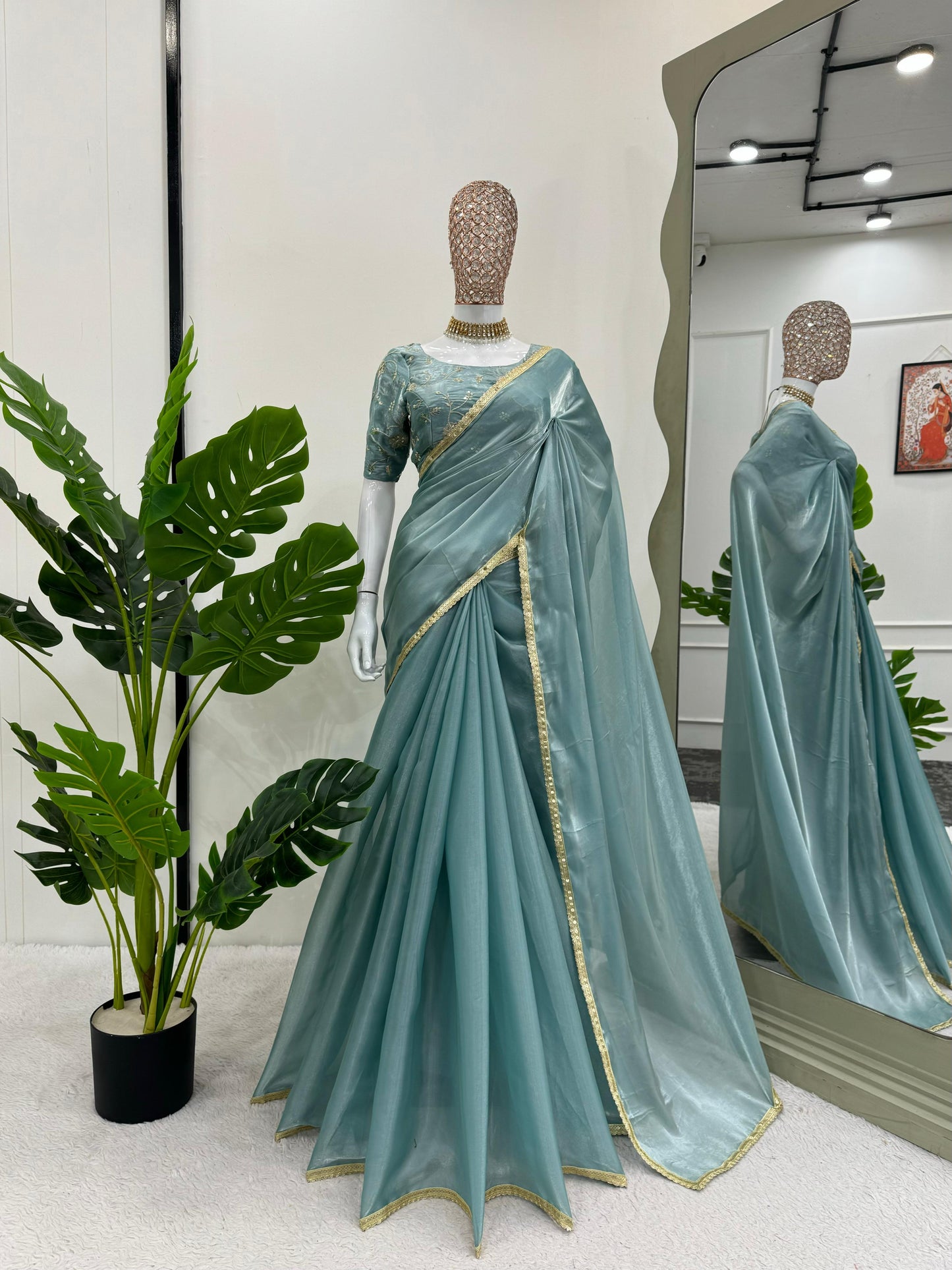 Beautiful Designer Saree on Zimmy Chu Febric with Fancy Sequnce work