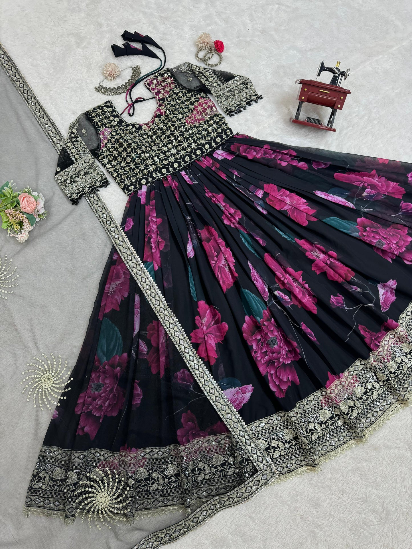 Digital Printed And Embroidery Worked Fully Stitched Anarkali Gown