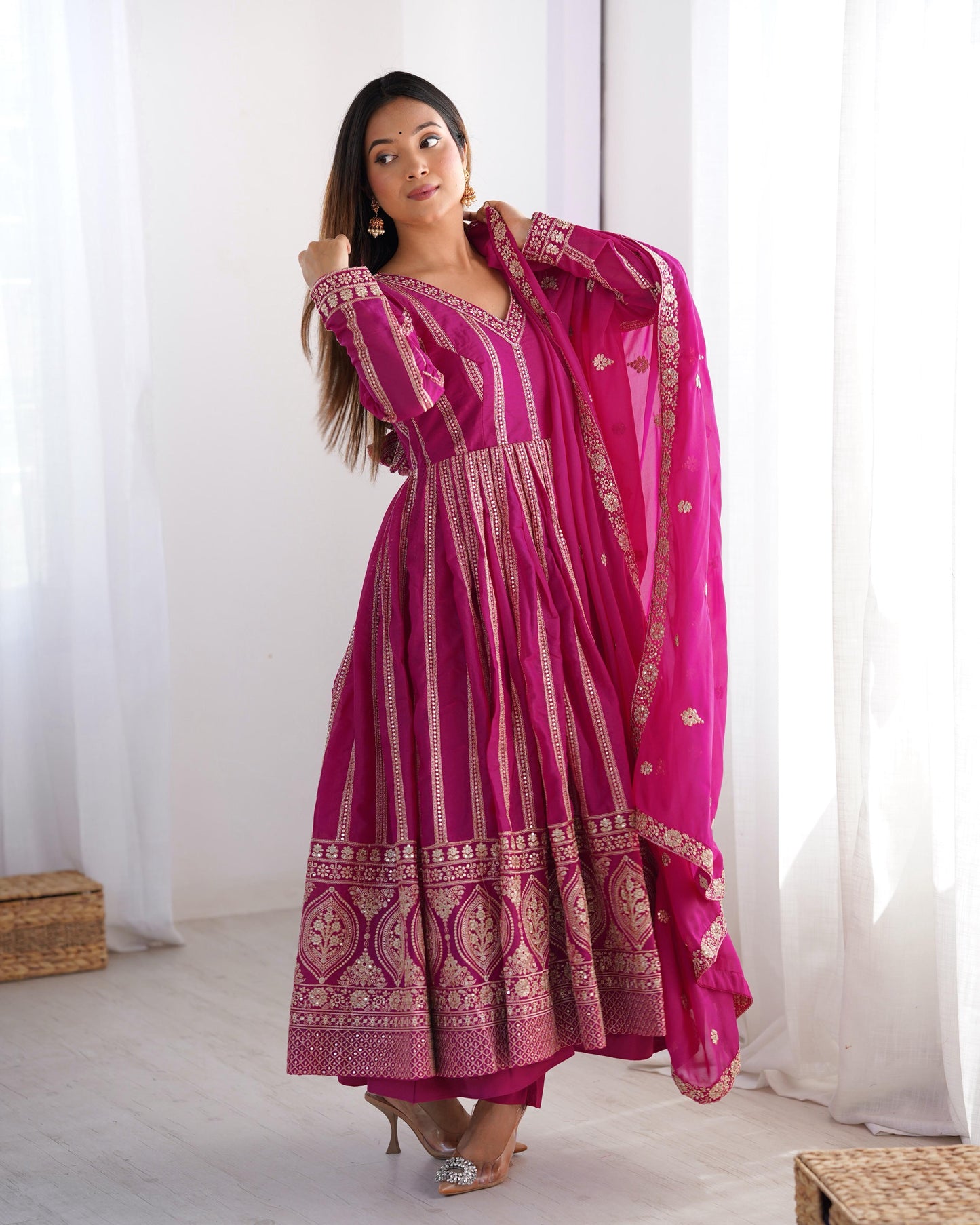 Padded with Canvas Patta and Tassel Anarkali Suit Set