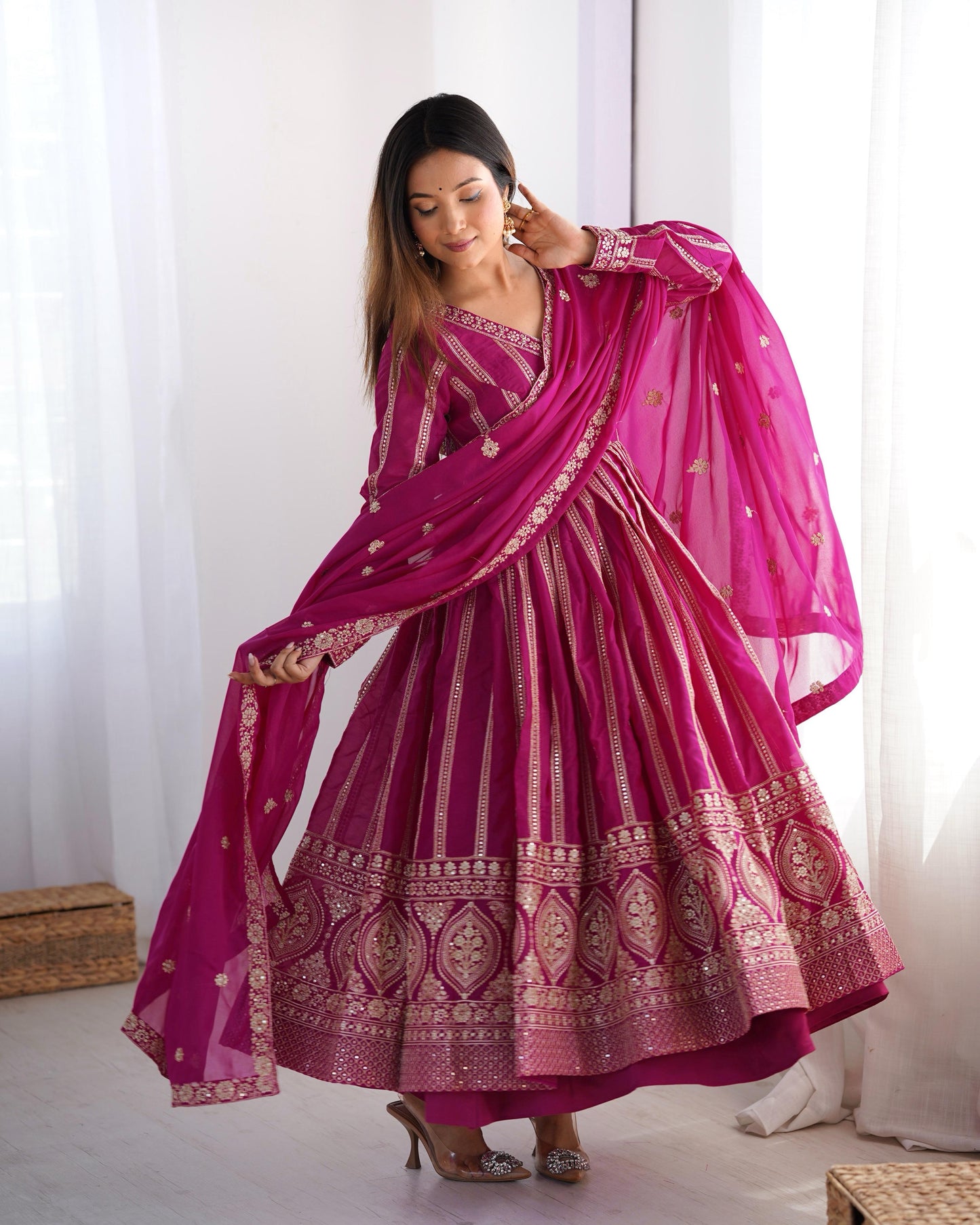 Padded with Canvas Patta and Tassel Anarkali Suit Set