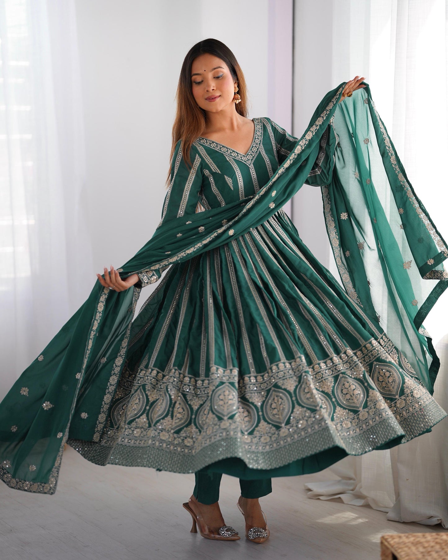 Padded with Canvas Patta and Tassel Anarkali Suit Set