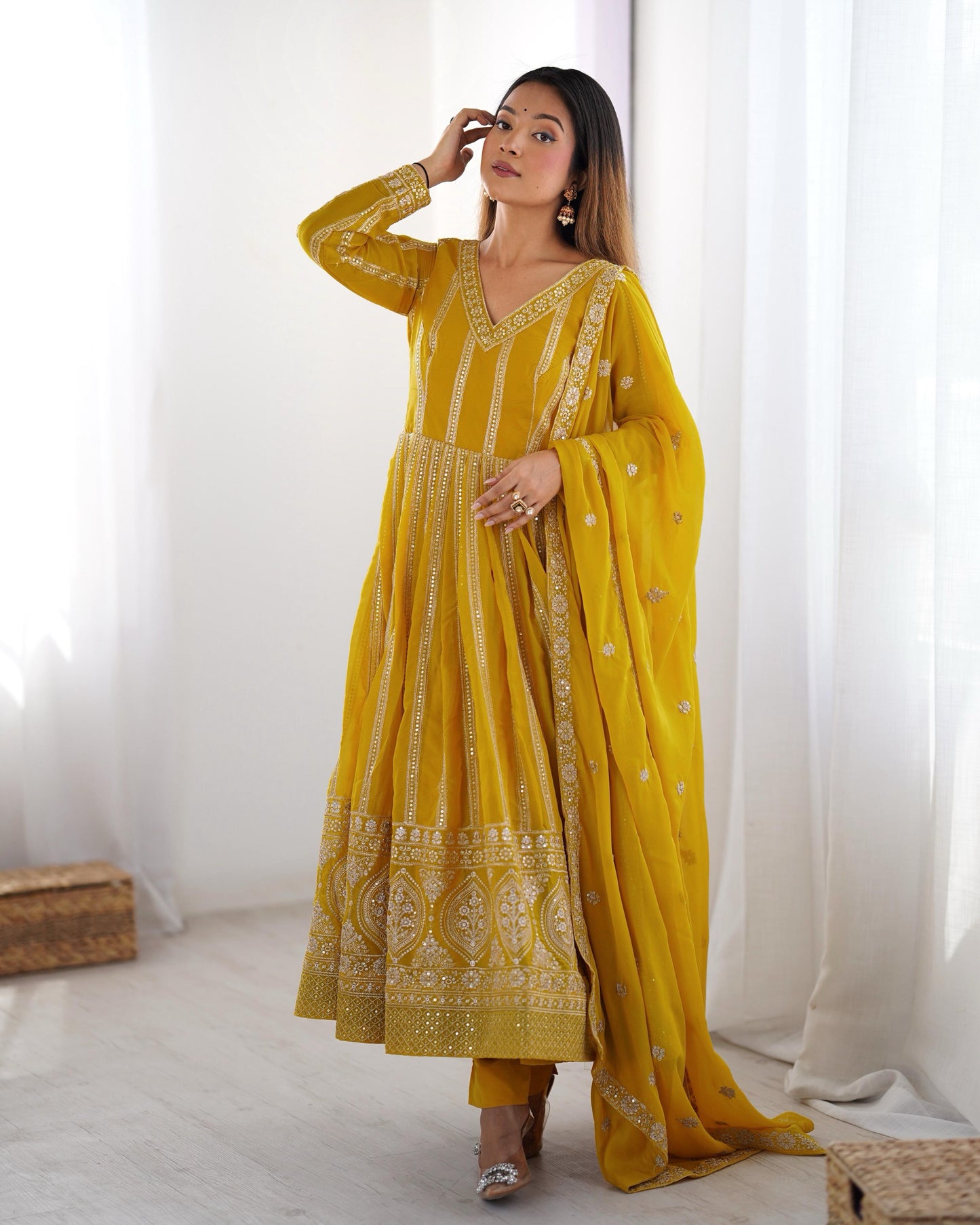 Padded with Canvas Patta and Tassel Anarkali Suit Set