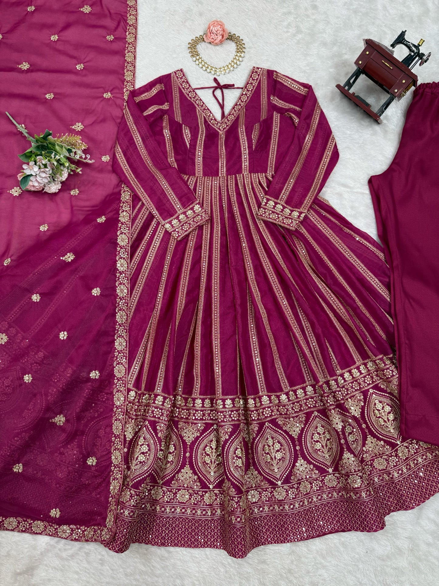 Padded with Canvas Patta and Tassel Anarkali Suit Set